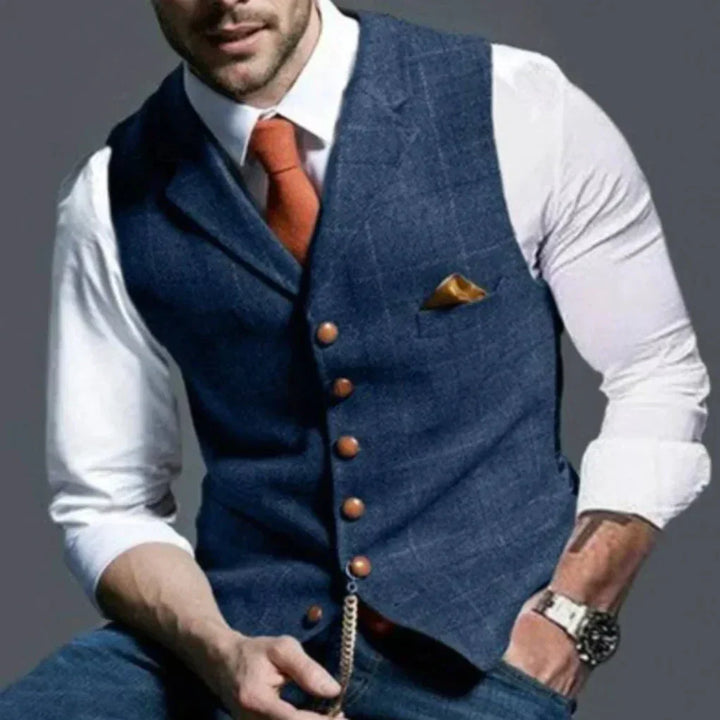 Vintage herenvest, klassiek gilet voor gelaagde semi-formele herfst- en wintermode. Tijdloos en stijlvol.