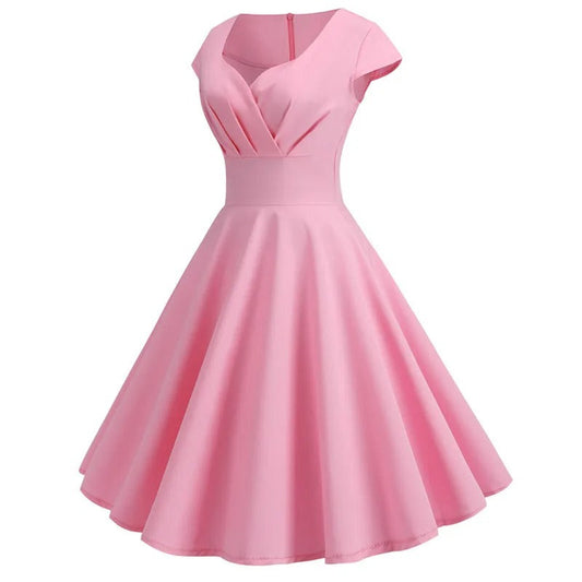 "Vintage A-lijn Marlena jurk in zwart, flatterend silhouet, gedefinieerde taille, ideaal voor dames bij feestelijke gelegenhe