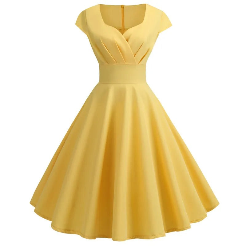 "Vintage A-lijn Marlena jurk in zwart, flatterend silhouet, gedefinieerde taille, ideaal voor dames bij feestelijke gelegenhe