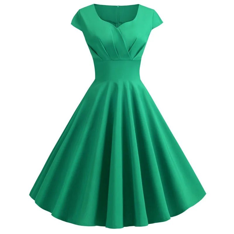 "Vintage A-lijn Marlena jurk in zwart, flatterend silhouet, gedefinieerde taille, ideaal voor dames bij feestelijke gelegenhe