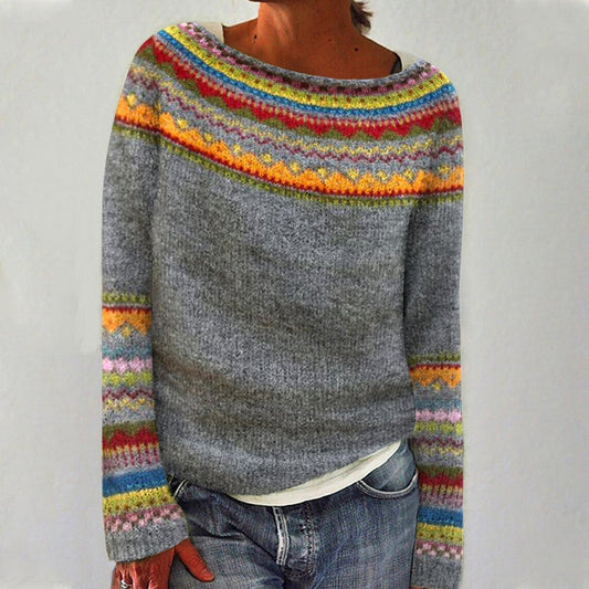 "Vintage gebreide trui voor lente; zachte beige tint, losse pasvorm, ademend materiaal, perfecte casual chique look."