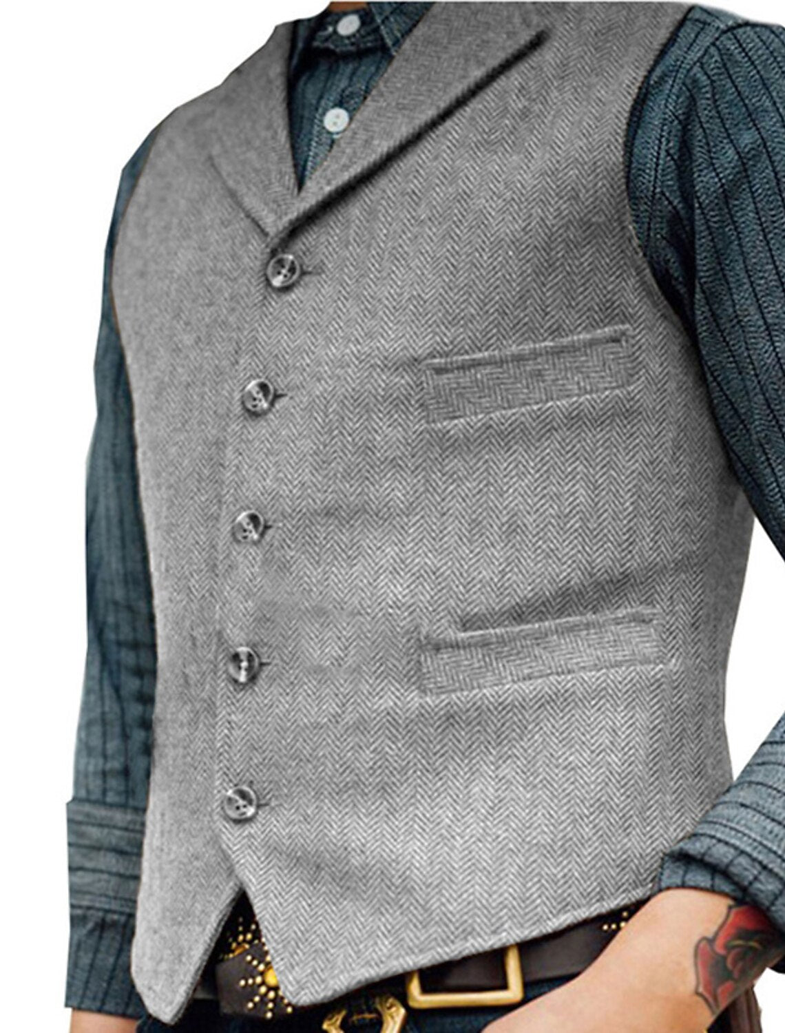 "Vintage heren gilet met elegante lijnen, authentieke stijl en hoogwaardige stoffen; veelzijdig voor elke outfit."