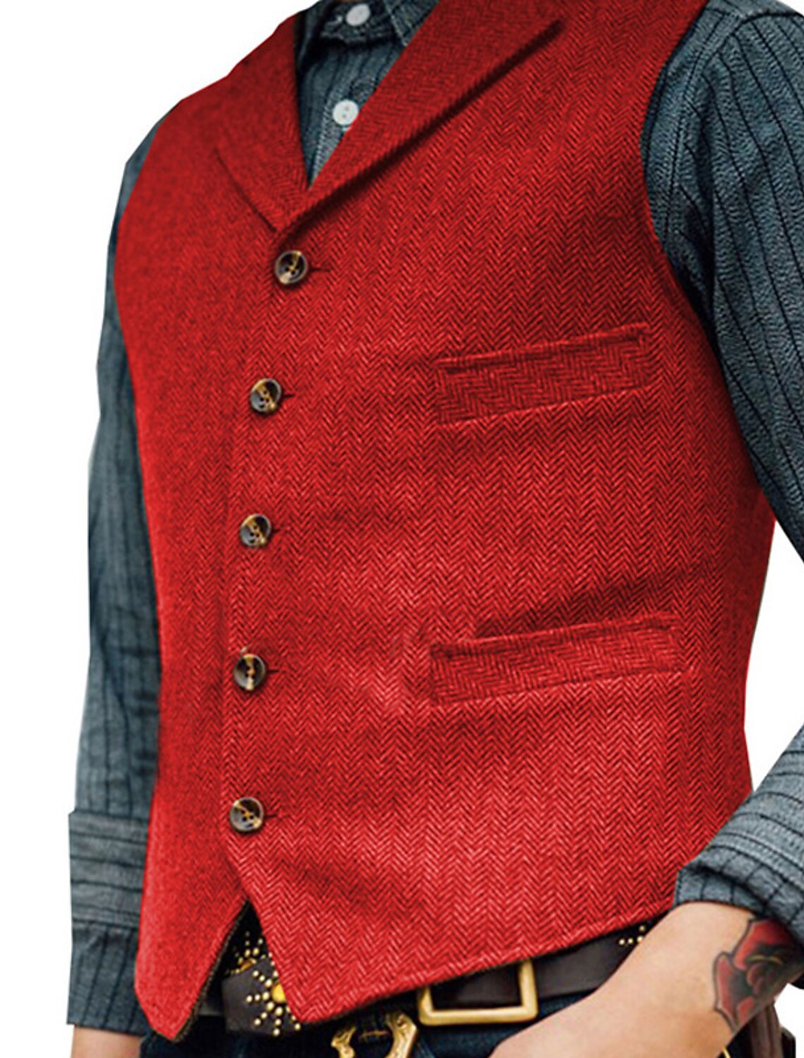 "Vintage heren gilet met elegante lijnen, authentieke stijl en hoogwaardige stoffen; veelzijdig voor elke outfit."