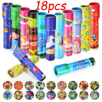 "Vintage kaleidoscoop speelgoed set van 18 stuks, kleurrijke patronen, ideaal voor feestjes, educatief en creatief voor kinde