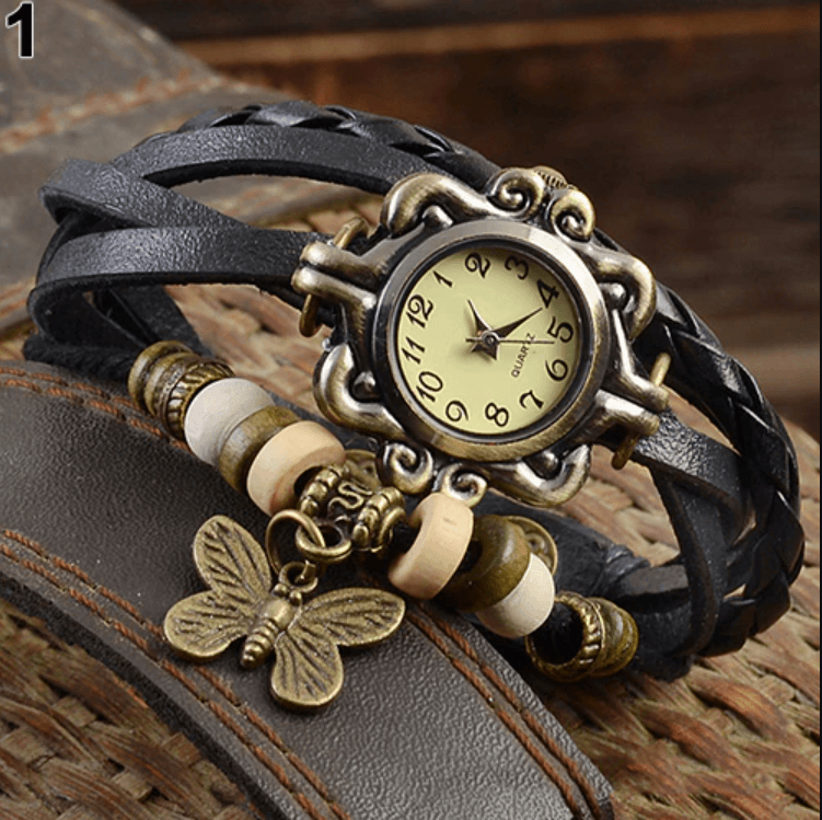 Stijlvol dames vintage horloge met leren band. Ideaal bohemian sieraad en modeaccessoire, perfecte cadeautip.