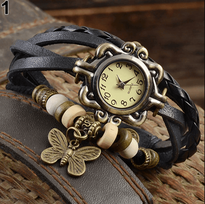 Stijlvol dames vintage horloge met leren band. Ideaal bohemian sieraad en modeaccessoire, perfecte cadeautip.