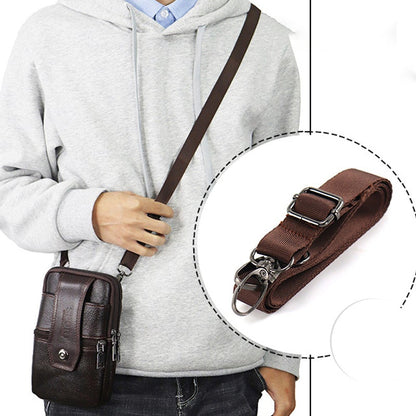 "Vintage leren heren crossbody heuptas met verstelbare band, stijlvolle bruine tas met ruime vakken en robuust ontwerp."
