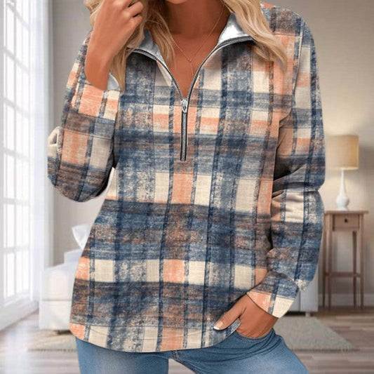 "Vintage ruiten trui met lange mouwen, zachte stof, tijdloos en knus, perfect voor dames in elk seizoen."