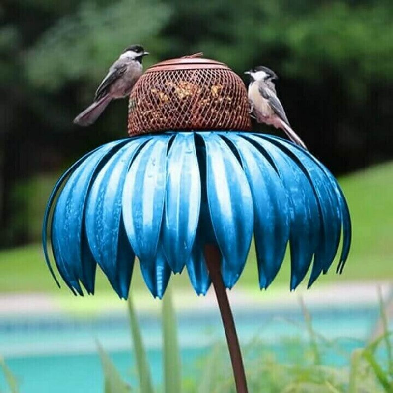 Weerbestendig bloem vogelvoederbakje, levendige tuindecoratie voor vogels & buitenleven.
