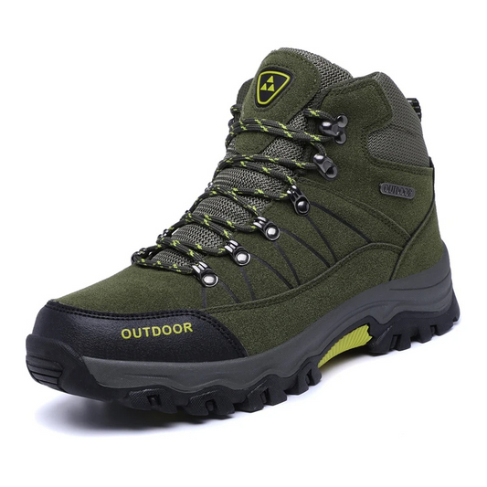 "Wandelschoenen heren, waterdicht en slipvast, robuust design in zwart-blauw; ideaal voor outdooractiviteiten."