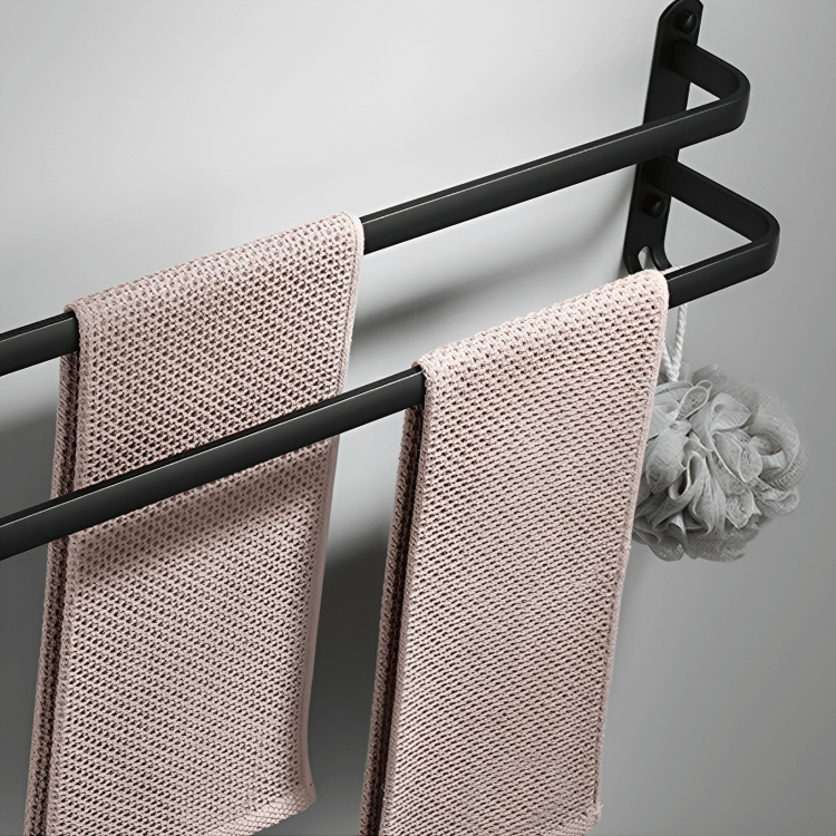 Flexibele opbergplank en handdoekhouder in één, wandmontage voor badkamer, aluminium.