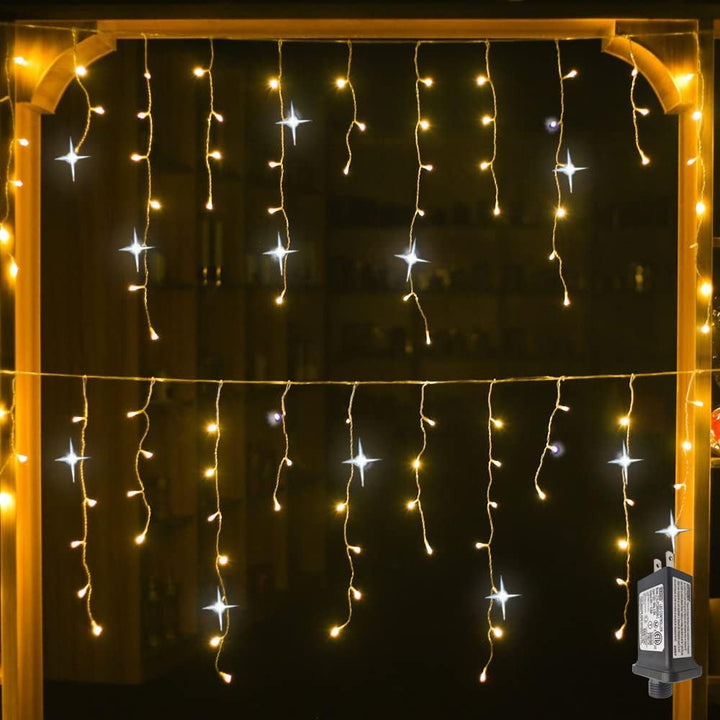 Buitenverlichting gordijn met LED lampjes, geschikt voor terras, tuindecoratie en als sfeervolle achtergrondverlichting.