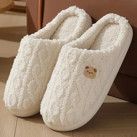 "Warme dames pantoffels voor winter, zachte grijze stof, stijlvolle FAUSTINE met comfortabele zachte zool"