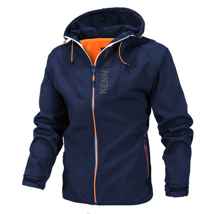 Water- en winddichte herenjas, stijlvol design, marineblauw/oranje, ademend en lichtgewicht, perfect voor alle seizoenen.