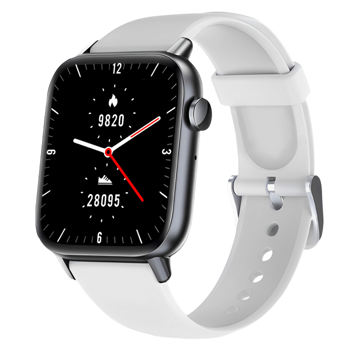 Man met waterbestendige unisex smartwatch op pols, toont activiteitstracking en fitnessdata.