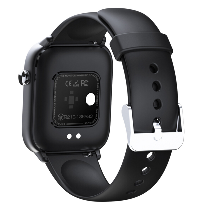 Close-up display van smartwatch met hartslag, stappen en calorieën, essentieel voor gezondheid.