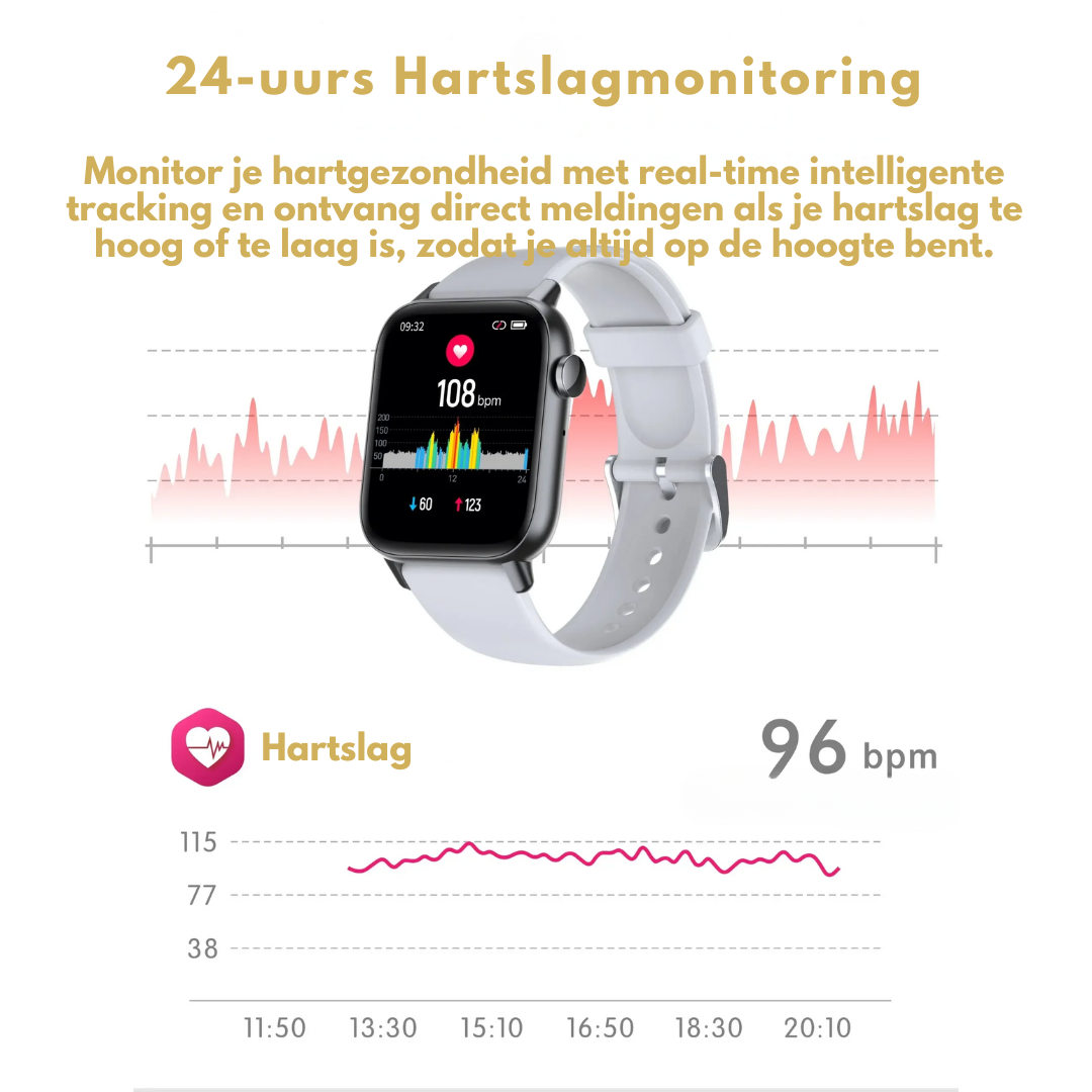 Smartwatch op pols tijdens hardlopen, registreert activiteitstracker gegevens en prestaties.