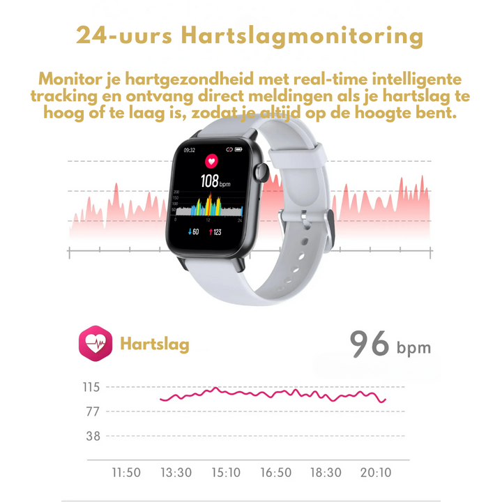 Smartwatch op pols tijdens hardlopen, registreert activiteitstracker gegevens en prestaties.