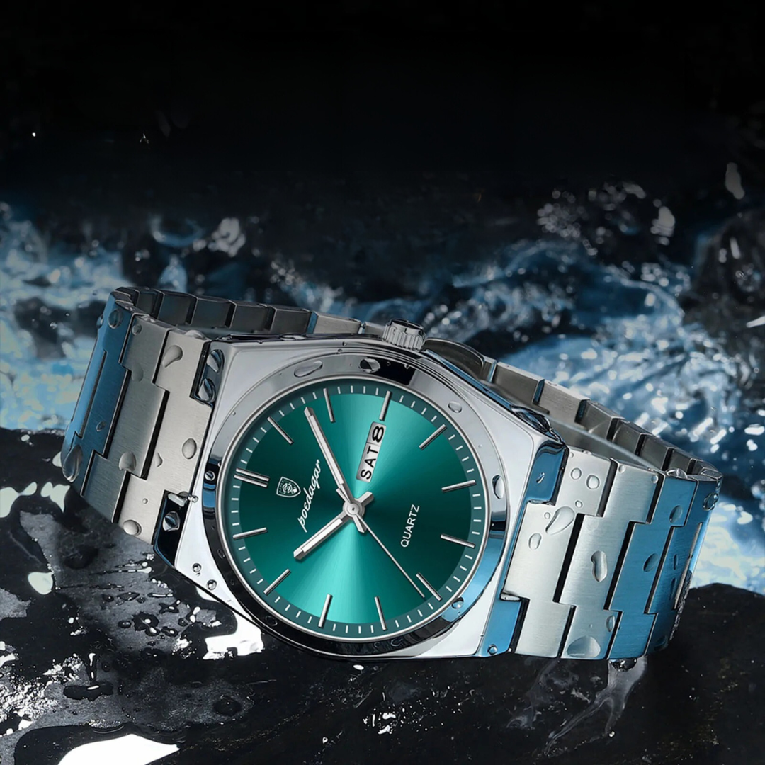 Luxe, duurzaam herenhorloge van roestvrij staal, waterdicht en stijlvol. Een blijvende investering.