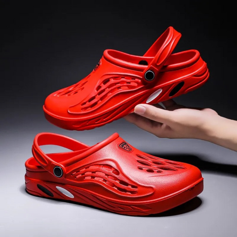 Zijaanzicht comfortabele antislip waterdichte sandalen voor heren en dames, perfecte zomerschoenen.