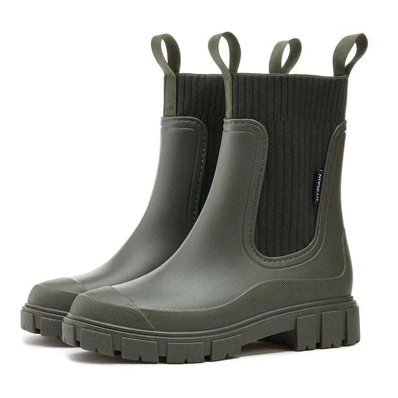 "Waterdichte Chelsea boots voor dames met antislipzool, elastische instap en moderne stijl in bruine tint."