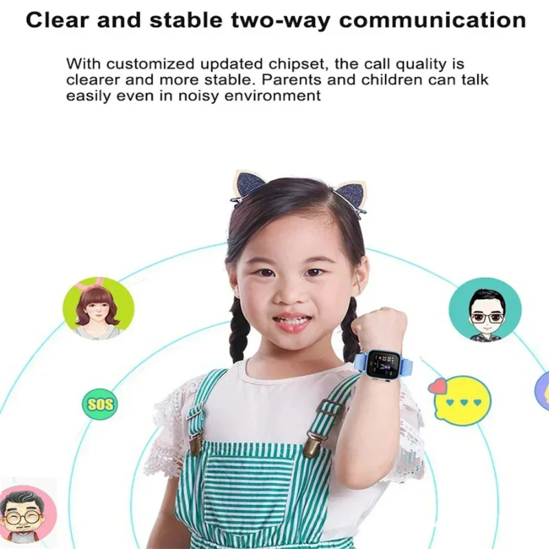 "Waterdichte kindersmartwatch in blauw met realtime GPS en SOS-functie, stijlvol en kindvriendelijk design."