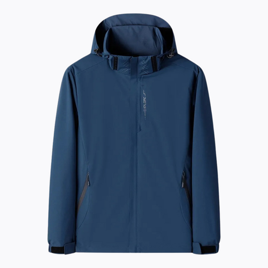 "Waterdichte lichtgewicht outdoor windbreaker heren, polyester met capuchon, ritsen en zakken, ideaal voor avonturen."