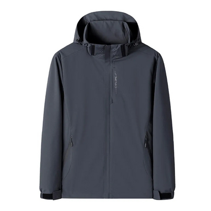 "Waterdichte lichtgewicht outdoor windbreaker heren, polyester met capuchon, ritsen en zakken, ideaal voor avonturen."
