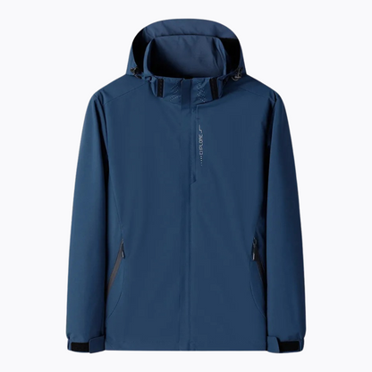 "Waterdichte lichtgewicht outdoor windbreaker heren, polyester met capuchon, ritsen en zakken, ideaal voor avonturen."