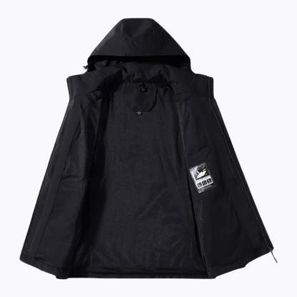 "Waterdichte lichtgewicht outdoor windbreaker heren, polyester met capuchon, ritsen en zakken, ideaal voor avonturen."