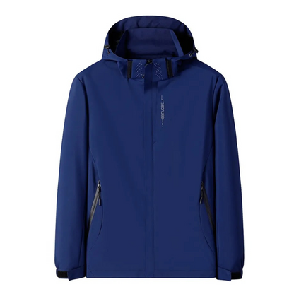 "Waterdichte lichtgewicht outdoor windbreaker heren, polyester met capuchon, ritsen en zakken, ideaal voor avonturen."
