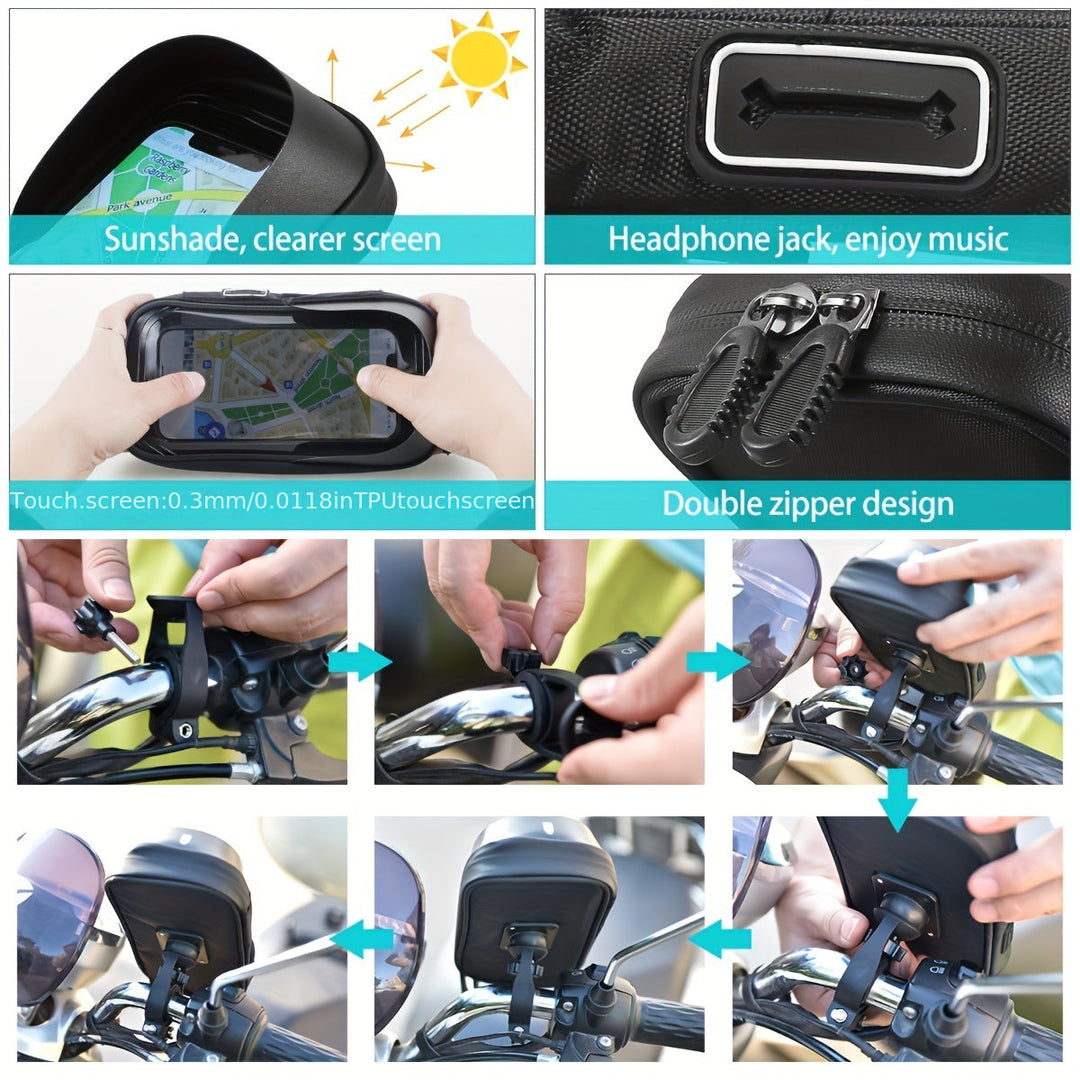 Waterdichte telefoonhouder voor fiets en motor beschermt je smartphone tijdens elke rit, 360° draaibaar.