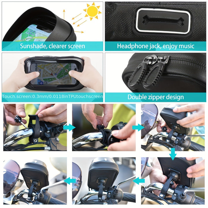 Waterdichte telefoonhouder voor fiets en motor beschermt je smartphone tijdens elke rit, 360° draaibaar.