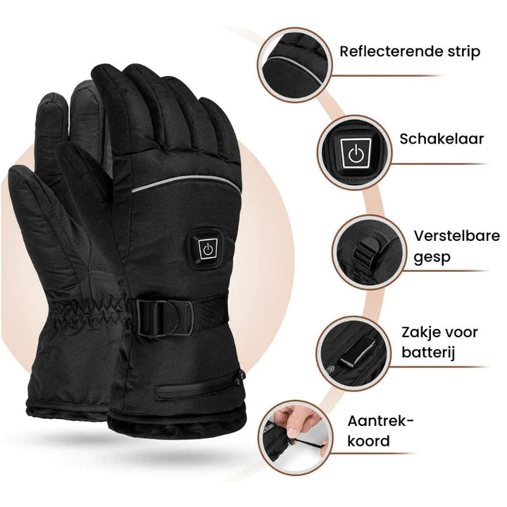 Unisex verwarmde waterdichte winterhandschoenen voor optimale warmte en comfort bij skiën en fietsen.