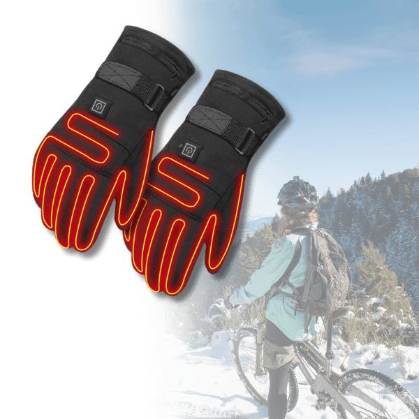 Close-up van elektrisch verwarmde unisex winterhandschoenen met instelbare temperatuur voor koudebescherming.