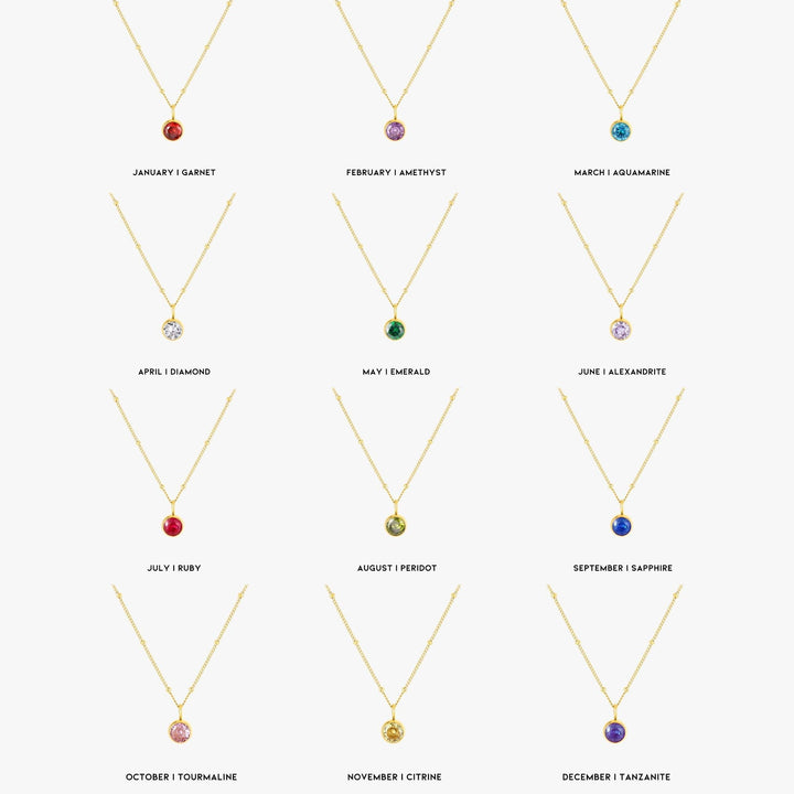 Zilveren geboortesteen ketting Aurora met glanzende edelsteen; uniek cadeau voor haar.