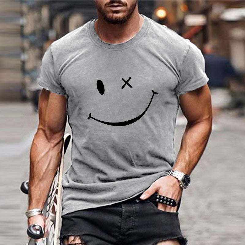 Heren t-shirt met lachende smiley print. Casual top met grafische print, ronde hals, korte mouwen voor vrolijke mode.