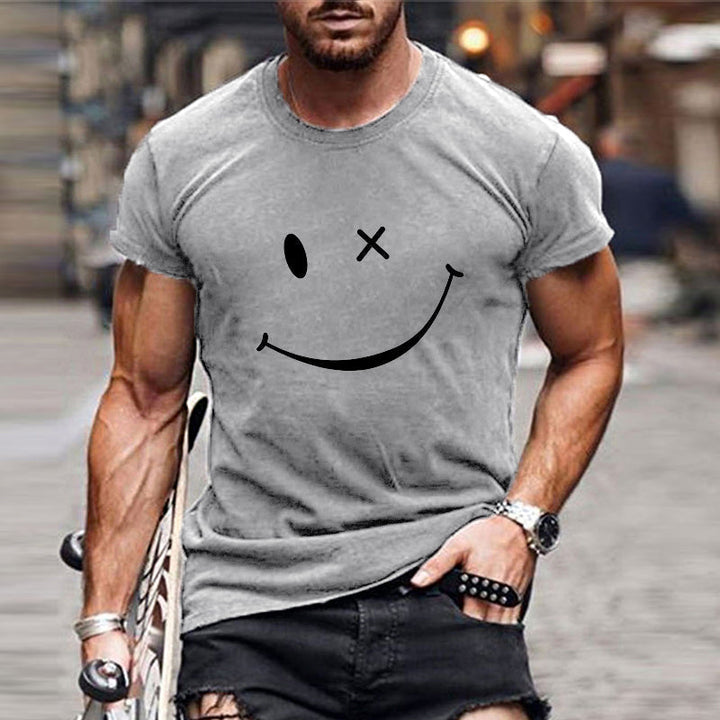 Heren t-shirt met lachende smiley print. Casual top met grafische print, ronde hals, korte mouwen voor vrolijke mode.