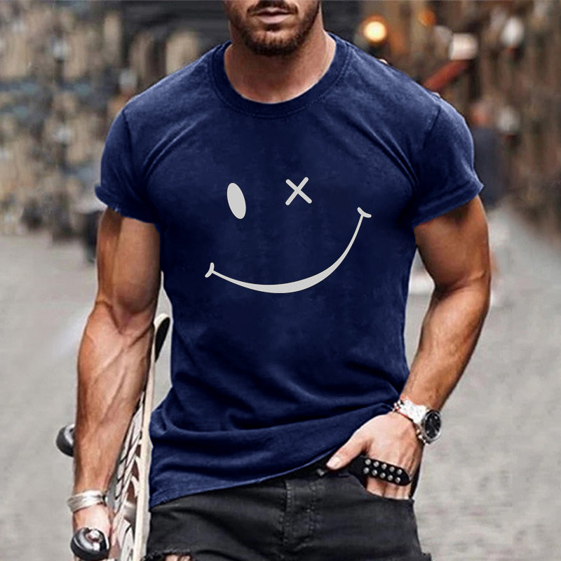 Comfortabel heren t-shirt met vrolijke smiley, ideaal voor een positieve, casual look. Ronde hals, korte mouw.