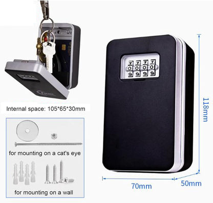 "Weerbestendige key lock box voor buiten, robuust en instelbare code, biedt beveiliging voor meerdere sleutels."