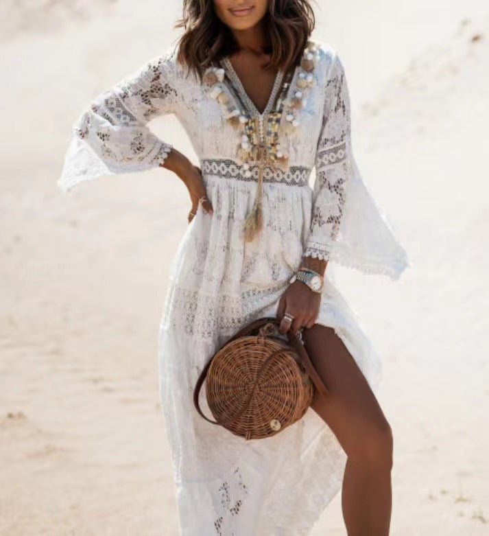 Stijlvolle Elvira dames boho maxi jurk, perfect als luchtige zomerjurk of festivaloutfit. Ultiem comfort en bohemian vibe.