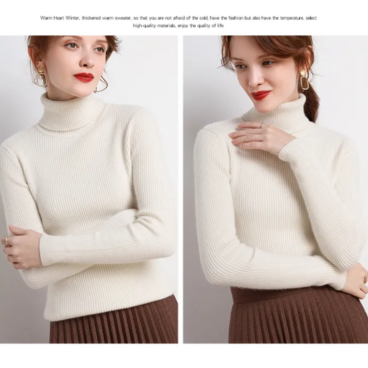 Comfortabele kasjmierlook coltrui voor dames, lange mouwen, warm en elegant.