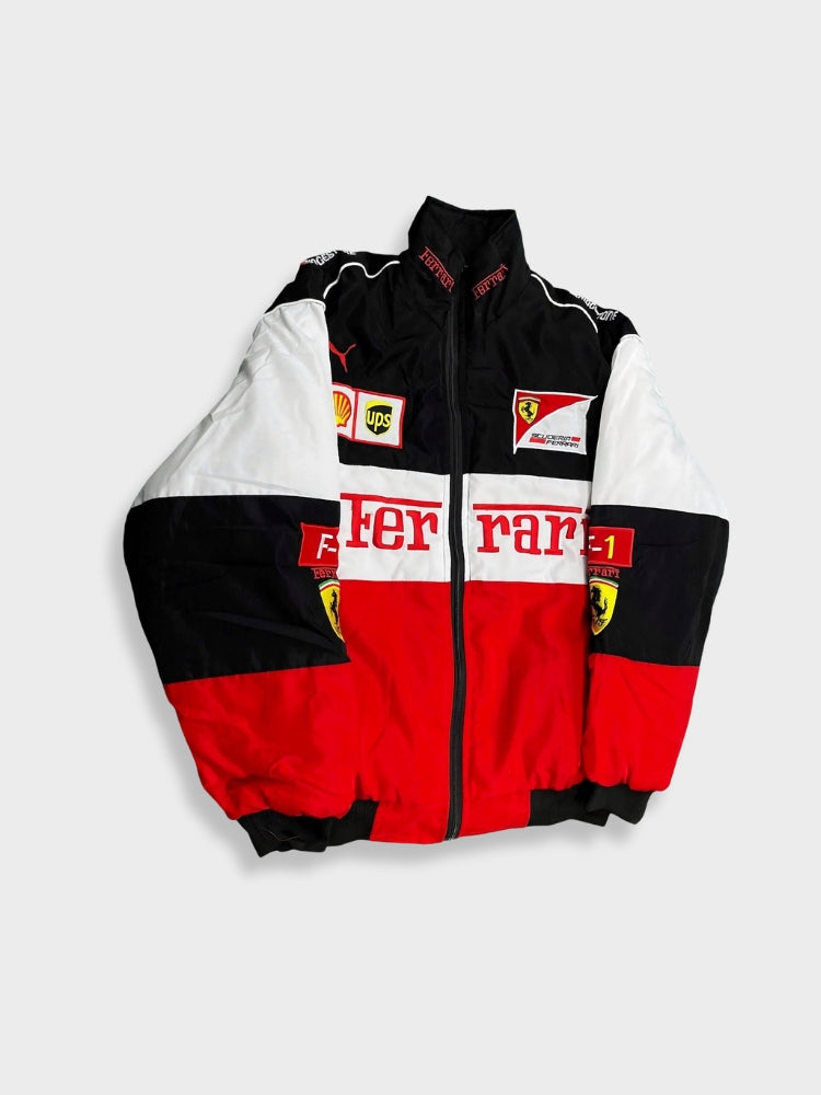 Klassiek racejack unisex. Rood, wit, zwart kleurenschema, perfecte retro lente- en zomerjas.