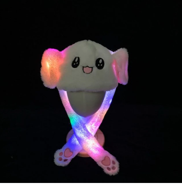 Grappige pluche konijnenmuts voor kinderen, met beweegbare oren en ingebouwde LED verlichting.