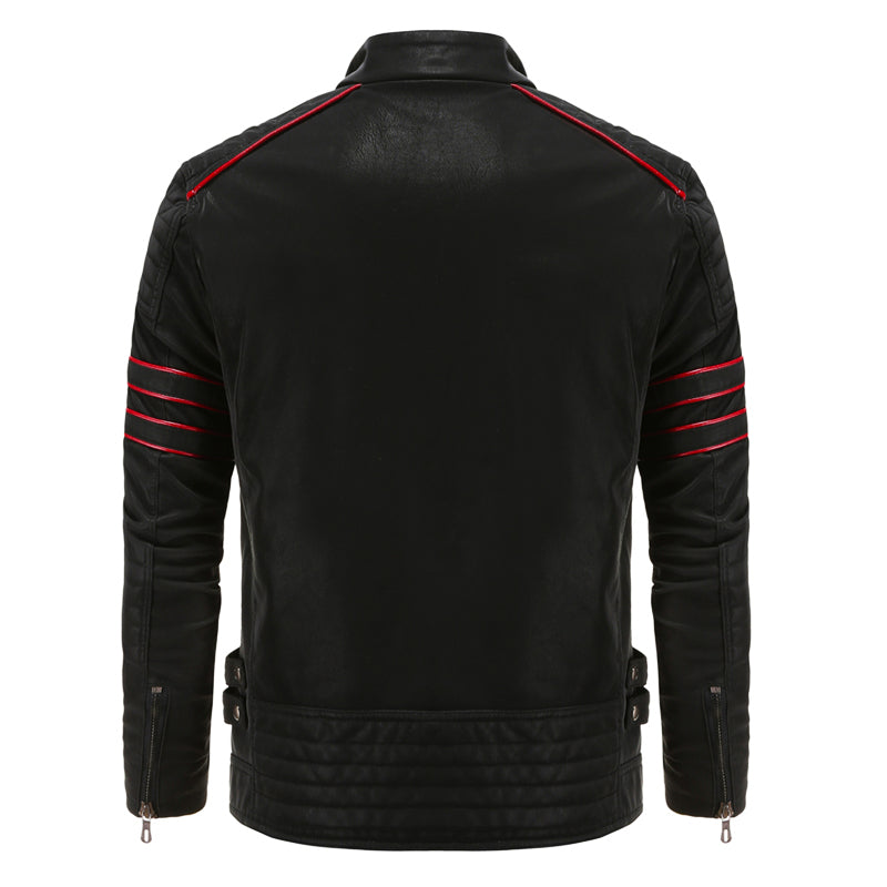 Tijdloos zwart leren heren jack, comfortabele tussenjas voor alle seizoenen, met klassieke pasvorm.