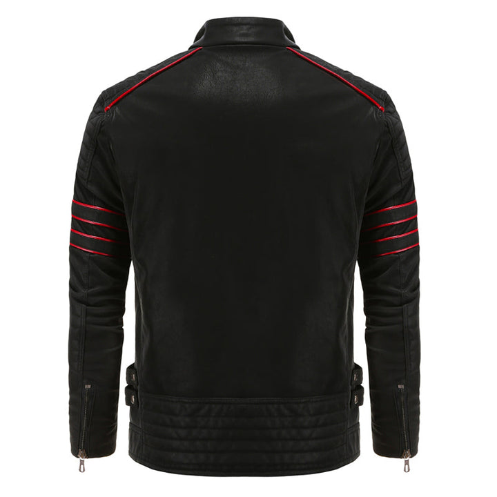 Tijdloos zwart leren heren jack, comfortabele tussenjas voor alle seizoenen, met klassieke pasvorm.