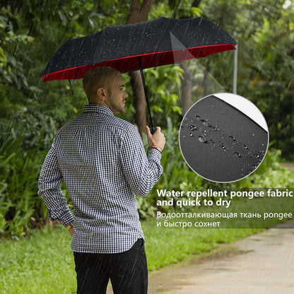 "Windbestendige stormparaplu, zwart, stevig en duurzaam ontwerp voor bescherming tegen regen en wind, damesaccessoire."
