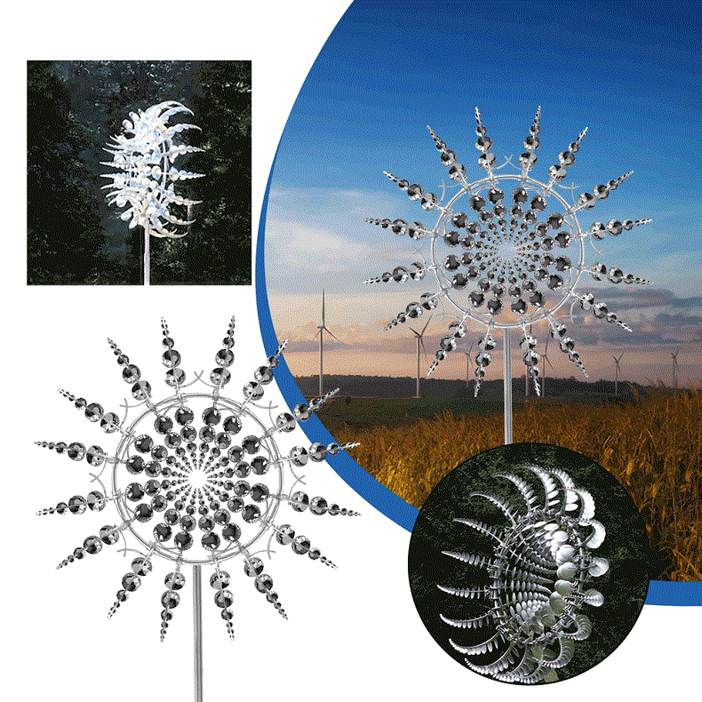 SANDSBERGORIGINALS kinetische windspinner, roestvrij metaal, ideaal voor levendige tuindecoratie en tuinkunst.