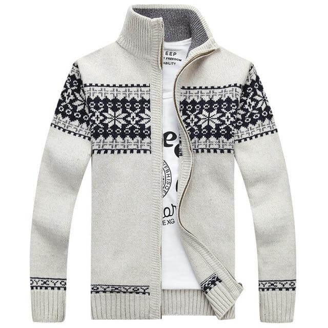 Blauw gebreid heren wintervest met rits en warme fleecevoering. Stijlvol en comfortabel voor buiten.