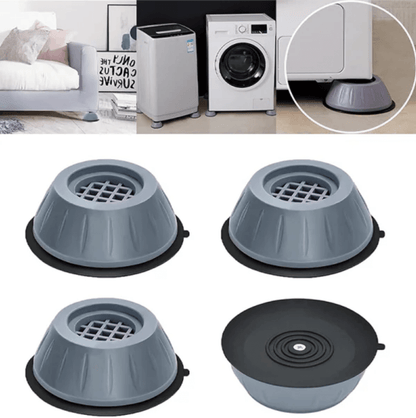 "Wit-grijze absorberende wasmachine pads, dempen geluid en trillingen, beschermen vloer, set van vier, eenvoudig te plaatsen.